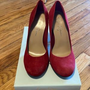Jessica Simpson red suede heels